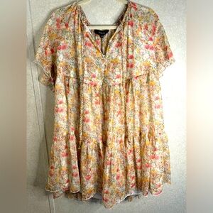 Aakaa NWT Women’s White Pink Floral Dress Medium Cottage Core Peasant Milkmaid